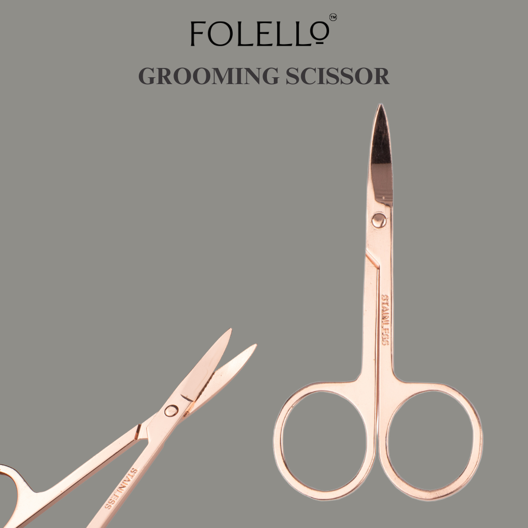 FOLELLO Rose Gold Eye Lash Grooming Kit - 1 Eyelash Curler with 1 Tweezer/Plucker for Women Facial Hair and 1 Small Grooming Scissor for Moustache Beard Eyebrow and Nose Hair
