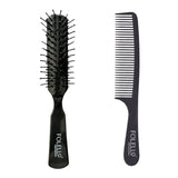 FOLELLO Combo Pack of Hair Brush for Men/Women & Professional Carbon Fiber Comb with Handle | Perfect Brush for Detangling, Smoothening with Flexible Bristles (Set of 2)