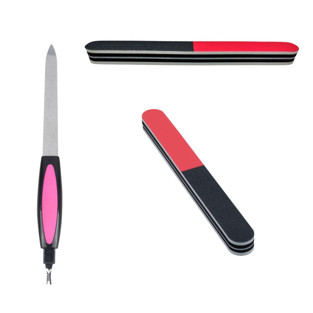 FOLELLO Nail Grooming Kit with 2 Double Sided Nail Filer & 1 Stainless Steel Nail File Tool for Women and Men | Professional Manicure Set (Pack of 3)