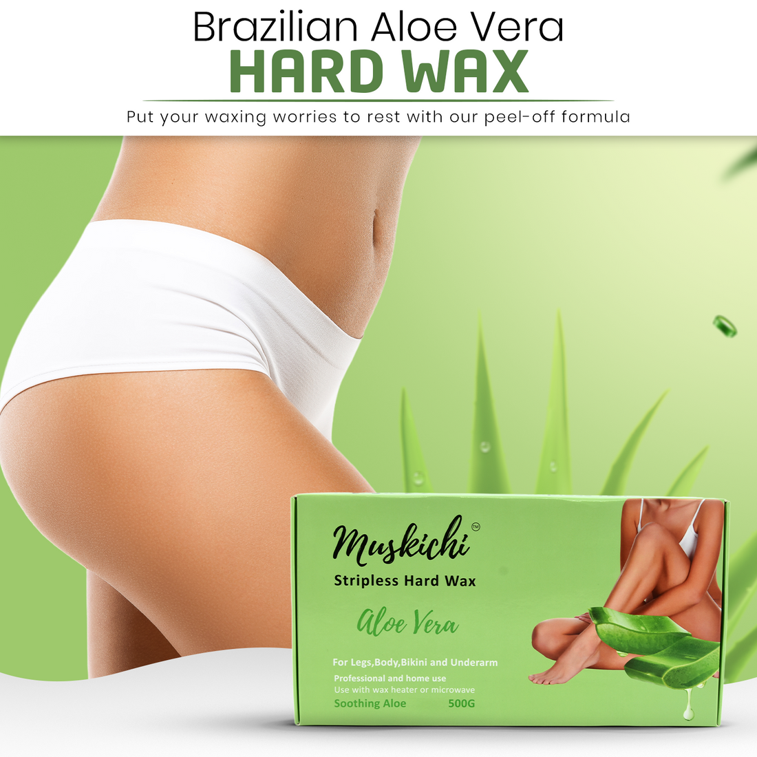 Brazilian Aloe Vera Hard Wax for Face, Body, Bikini Line, Underarms | Sensitive Skin | Peel Off Wax | Easy To Use, Women | Hot Wax for Hair Removal | Professional and Home Use (500 gram)