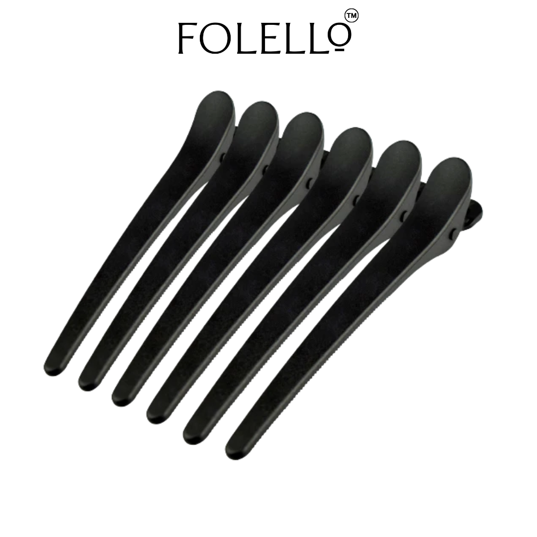 FOLELLO Hair Clips Set: 6 Croc Clips and 6 Section Clips for Hair Styling and Sectioning