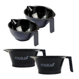 FOLELLO Combo Pack of Plastic Mug Hair Colouring Mixing Bowl | Professional Styling Hair Dye Applicator Colour Mixing Bowl with Handle (Set of 4, Black)