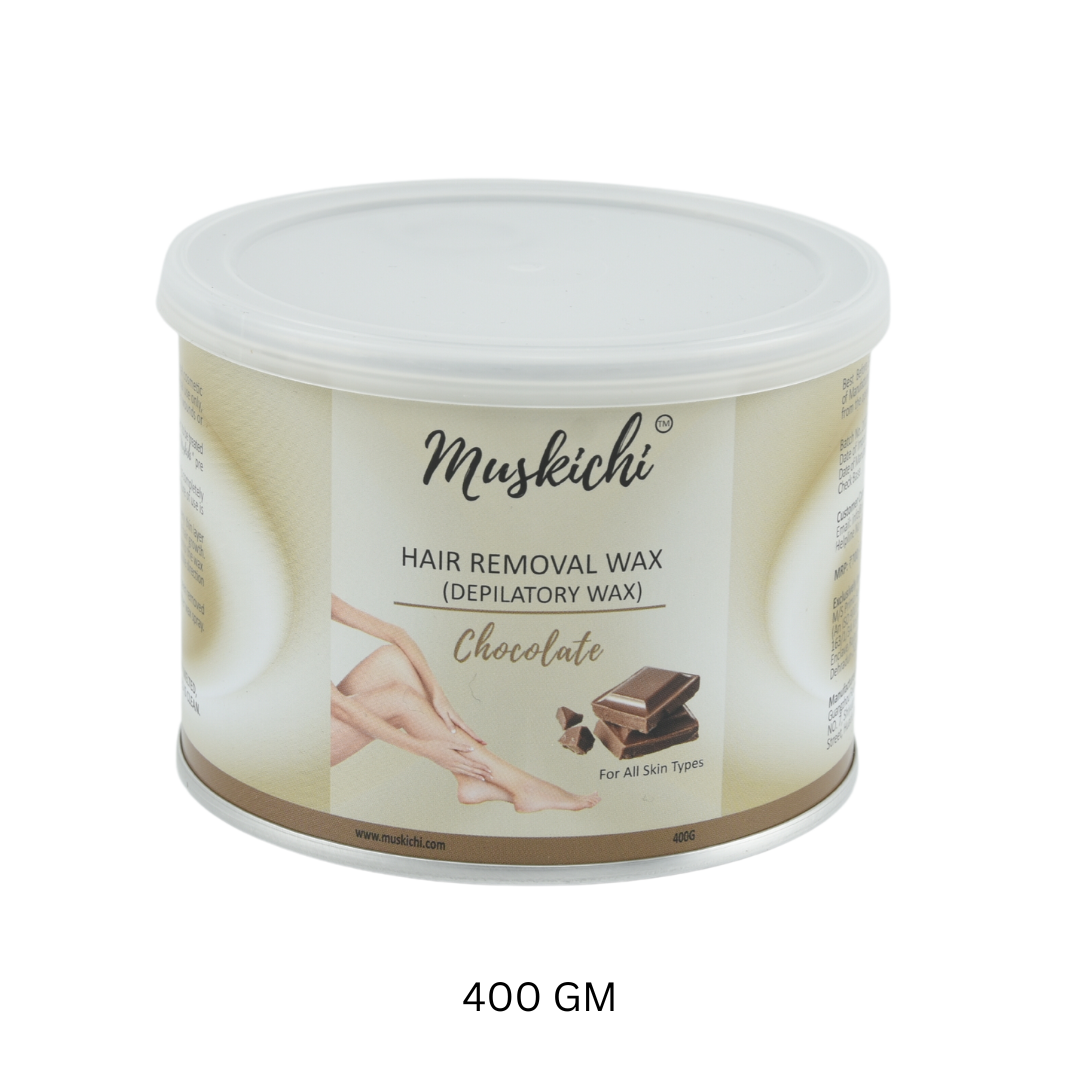 MUSKICHI Wax for Smooth Hair Removal (400 ml) Chocolate Liposoluble Wax for Face - Upper Lips, Arms, Legs, Bikini Line, Underarms and Full Body | Wax for Men & Women | Wax for All Skin Types