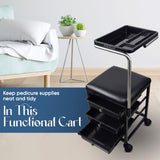 FOLELLO Adjustabele Pedicure Moveable Trolley Cart with Sitting Tool | Removable Accessory Tray with compartments | Handle Knob with Cushion Pads for Comfortable Seating (Black)