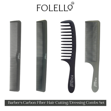 FOLELLO Carbon Fiber Hair Cutting/Dressing Combs Set of 4 + Free Hair Brush/Comb Cleaner