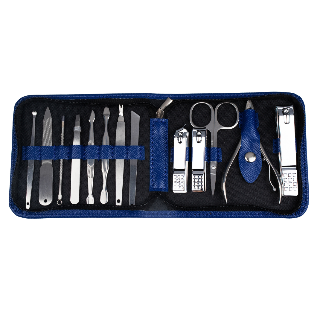 Manicure Kit, pedicure tools for feet, Nail Cutters, Manicure Pedicure kit for women and Men, Leather Travel Case- Blue (GB-2019)
