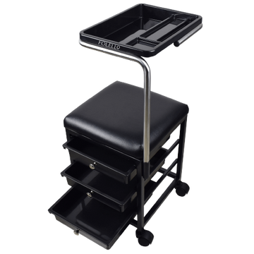 FOLELLO Adjustabele Pedicure Moveable Trolley Cart with Sitting Tool | Removable Accessory Tray with compartments | Handle Knob with Cushion Pads for Comfortable Seating (Black)